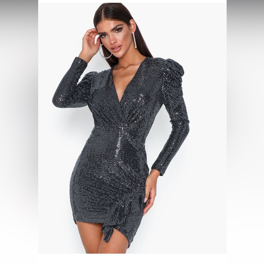 IRO LouLou Paris Women Mini Dress Black Silver Metallic Body-con Size 34 USA 2-4
